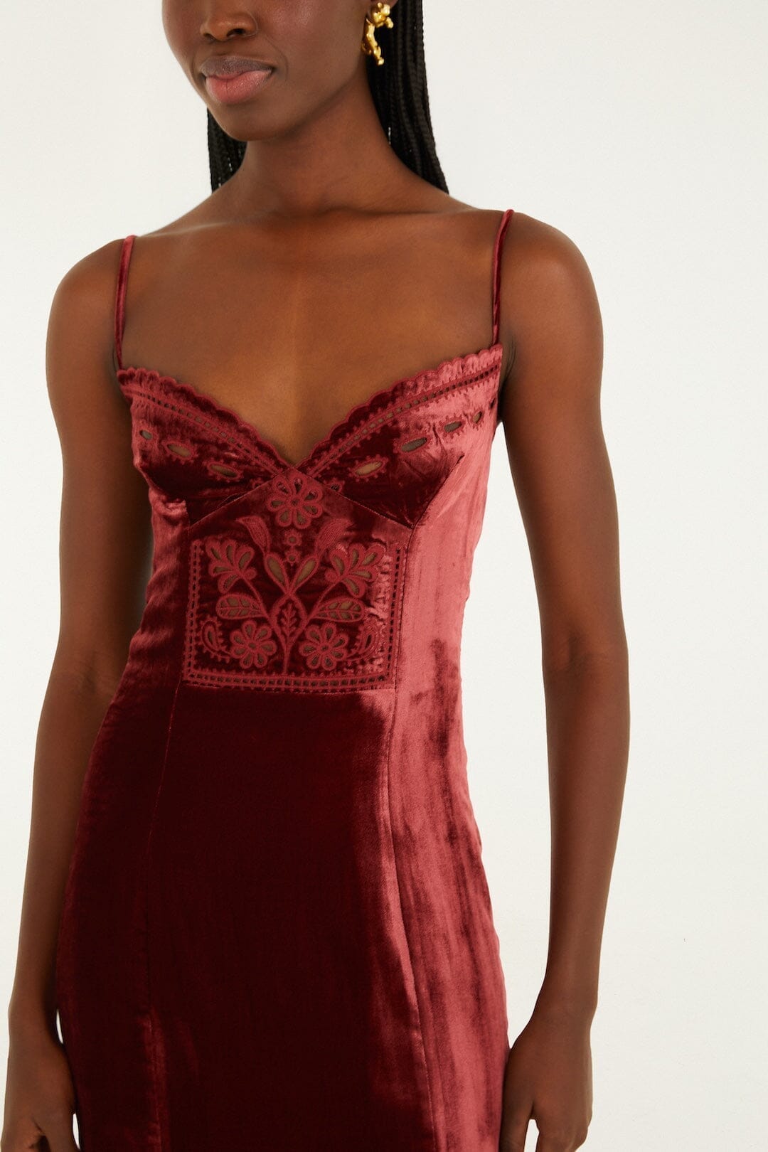 FARM Rio Sale Dresses Burgundy Cut-Out Flowers Sleeveless Midi Dress