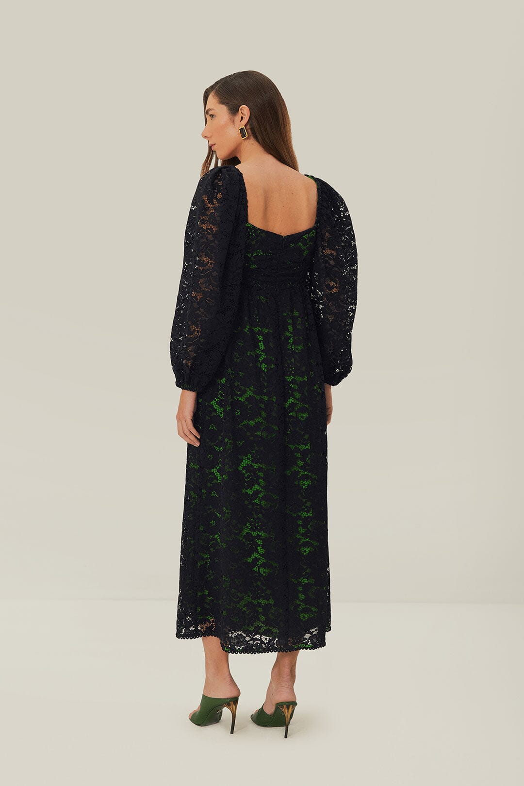 FARM Rio Sale Dresses Black Lace Long Sleeve Midi Dress