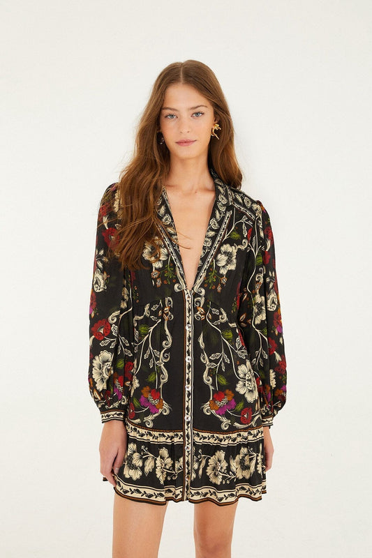 FARM Rio Sale Dresses Black Rococo Flowers Lenzing™ Ecovero™ Viscose Mini Dress