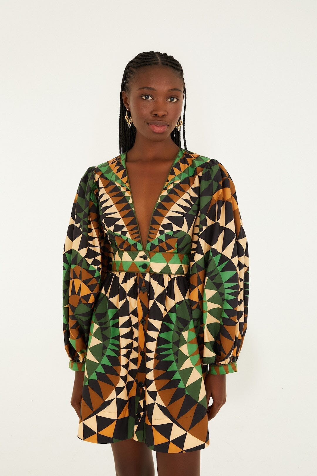 FARM Rio Sale Dresses Green Heart Deco Puff Sleeve Organic Cotton Mini Dress