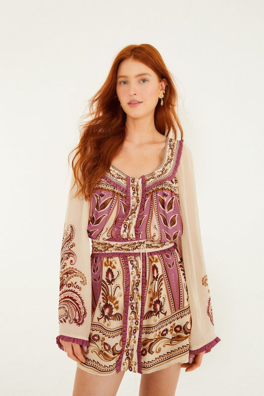FARM Rio Sale Dresses Sand Delicate Ainika Long Sleeve Belted Mini Dress