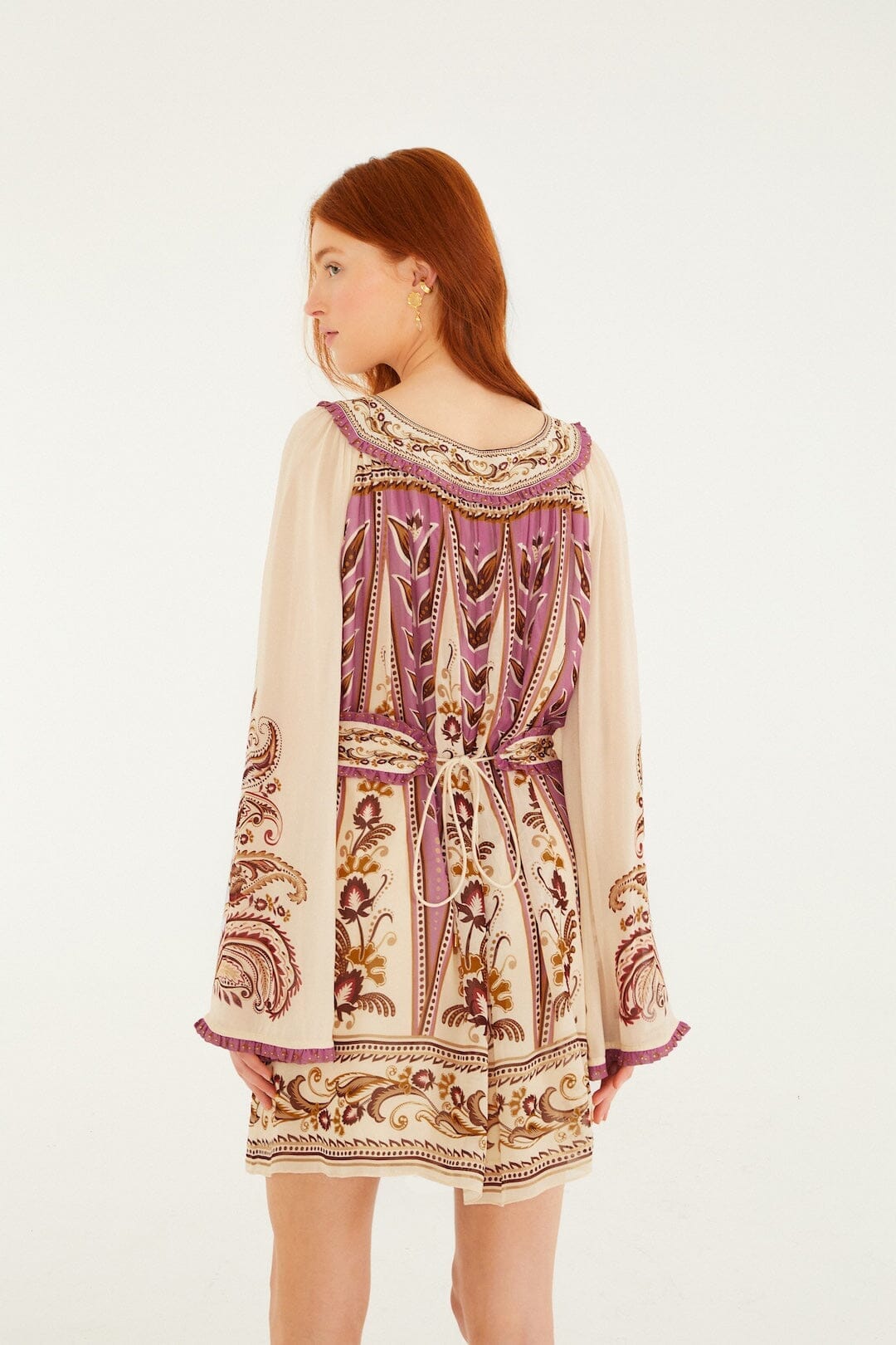 FARM Rio Sale Dresses Sand Delicate Ainika Long Sleeve Belted Mini Dress