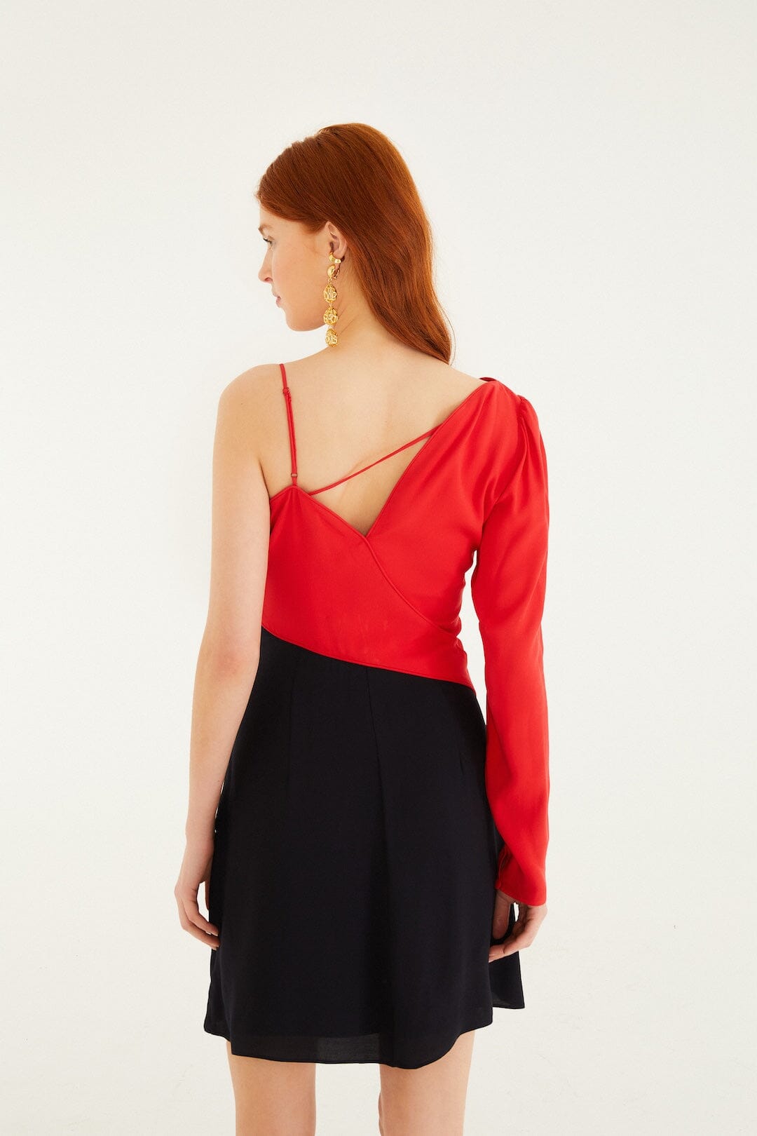 FARM Rio Sale Dresses Red Bicolor One-Shoulder Mini Dress