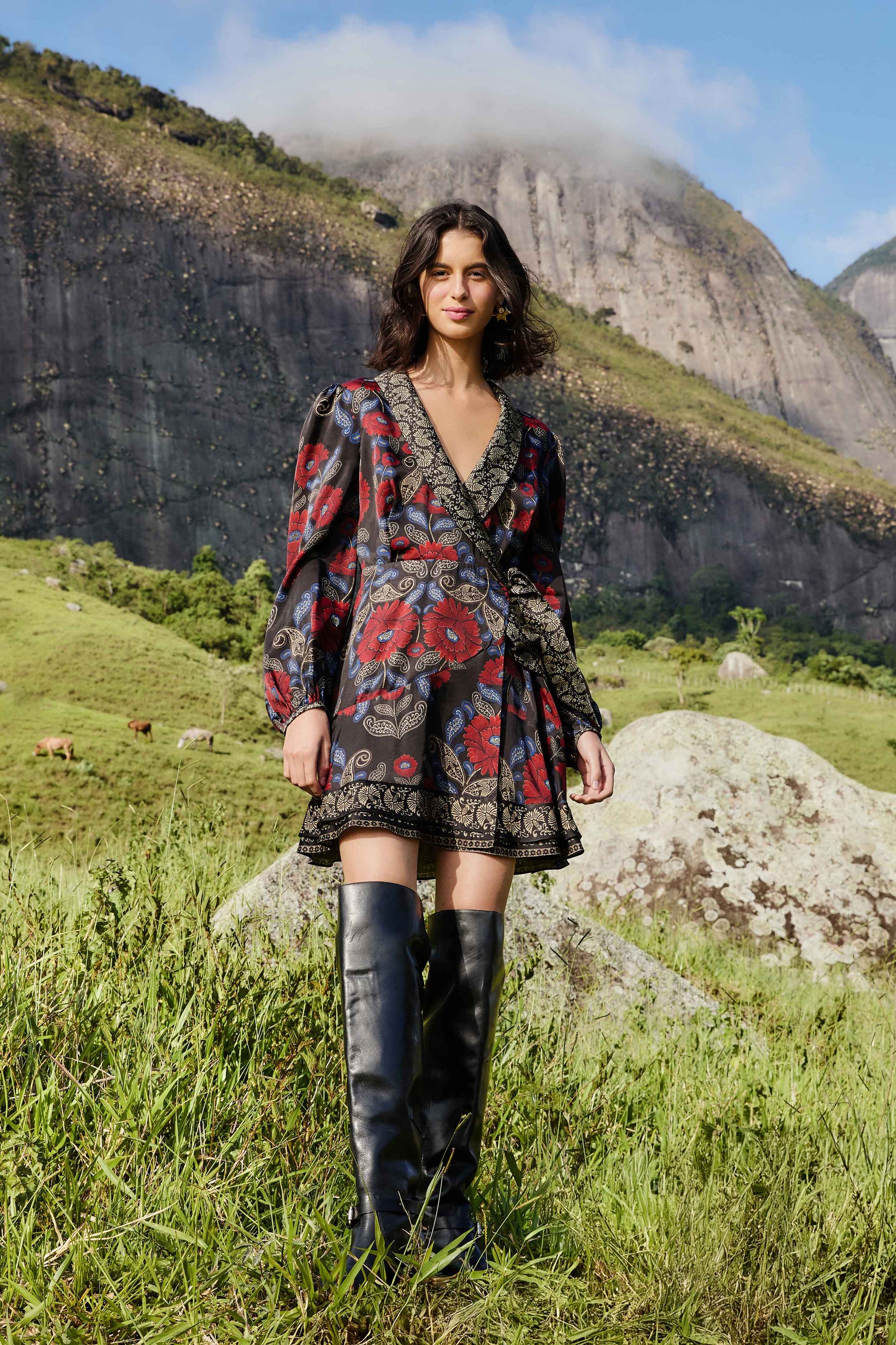 FARM Rio Sale Dresses Black Valentina Wrap Lenzing Ecovero Viscose Mini Dress