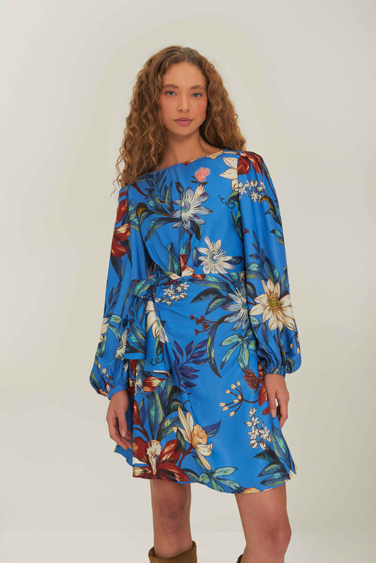FARM Rio Sale Dresses Blue Surreal Flowers Wrap Mini Dress