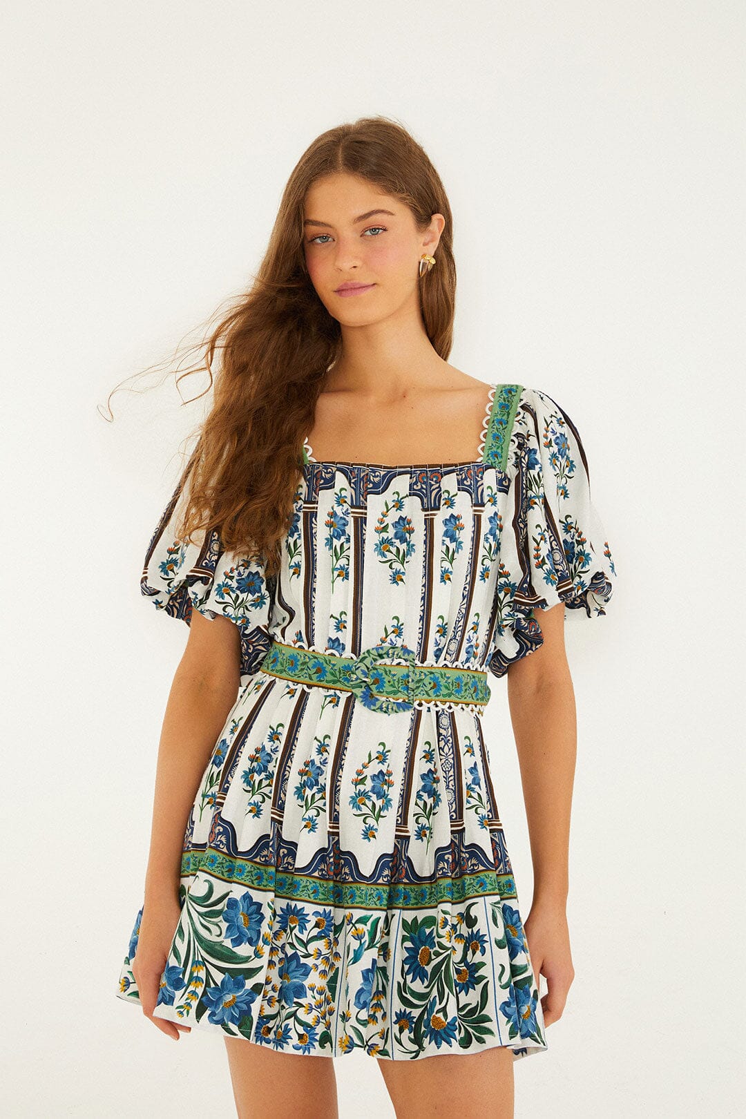 FARM Rio Shop Off-White Manoela Belted Lenzing Ecovero Euroflax Mini Dress