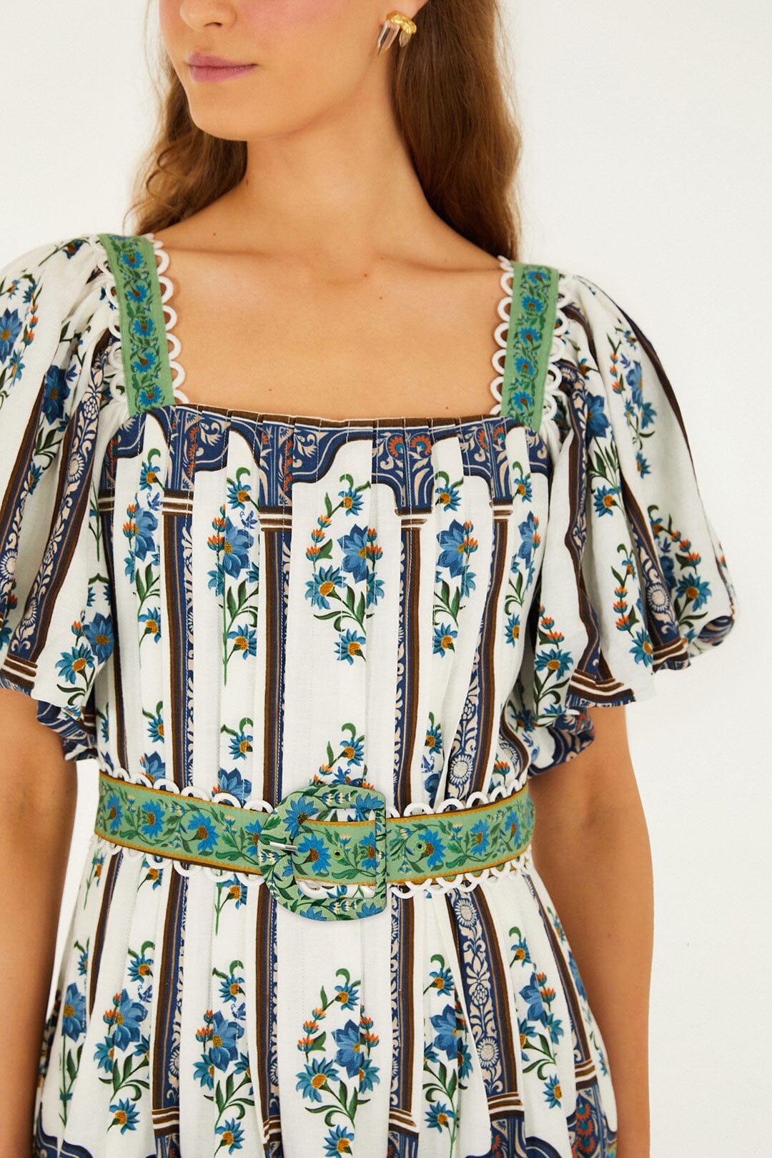 FARM Rio Shop Off-White Manoela Belted Lenzing Ecovero Euroflax Mini Dress
