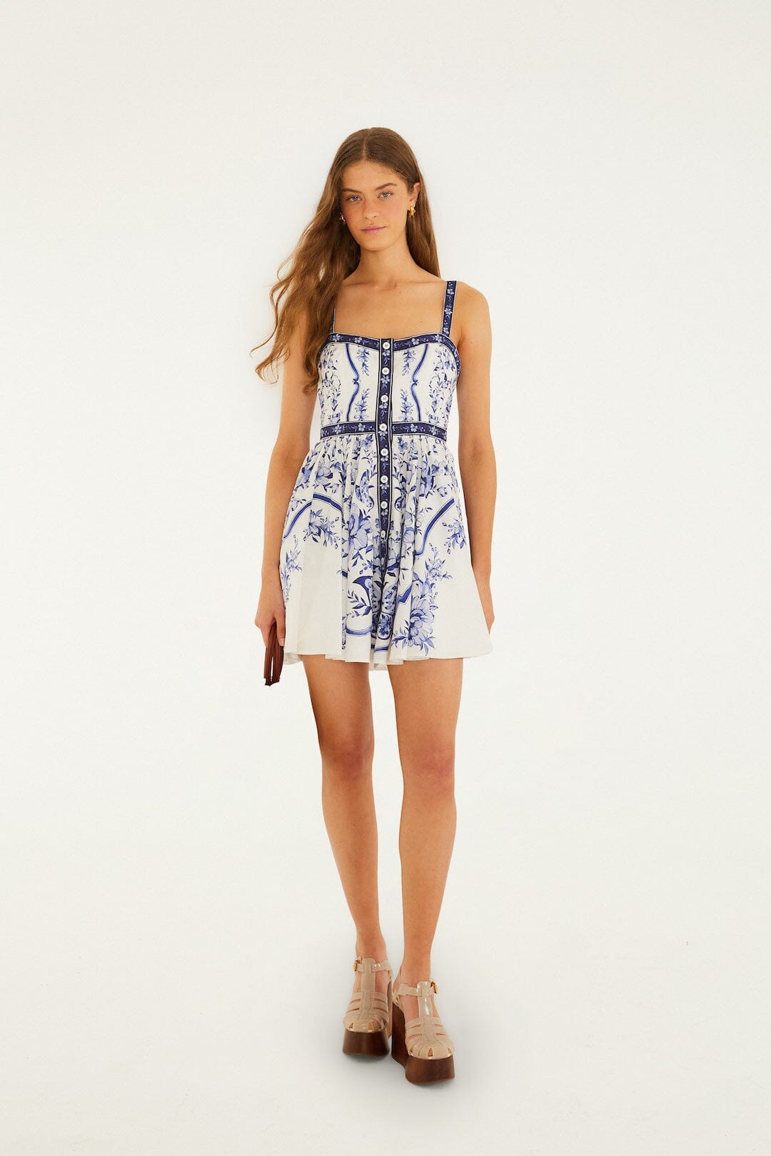 FARM Rio Shop Off-White Porcelain Garden Buttoned Organic Cotton Mini Dress