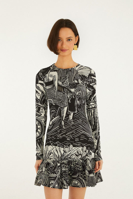 FARM Rio Shop Black Ruta Ruffled Hem Mini Dress