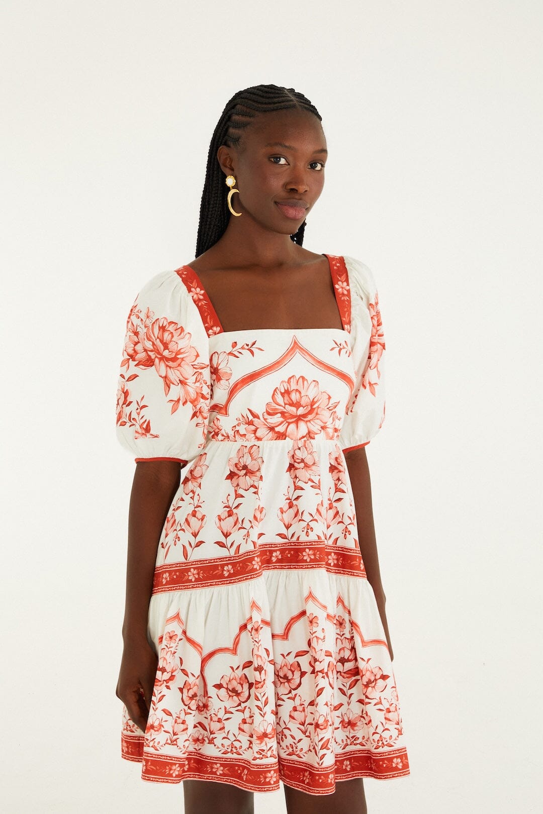 FARM Rio Shop Red Porcelain Garden Organic Cotton Mini Dress
