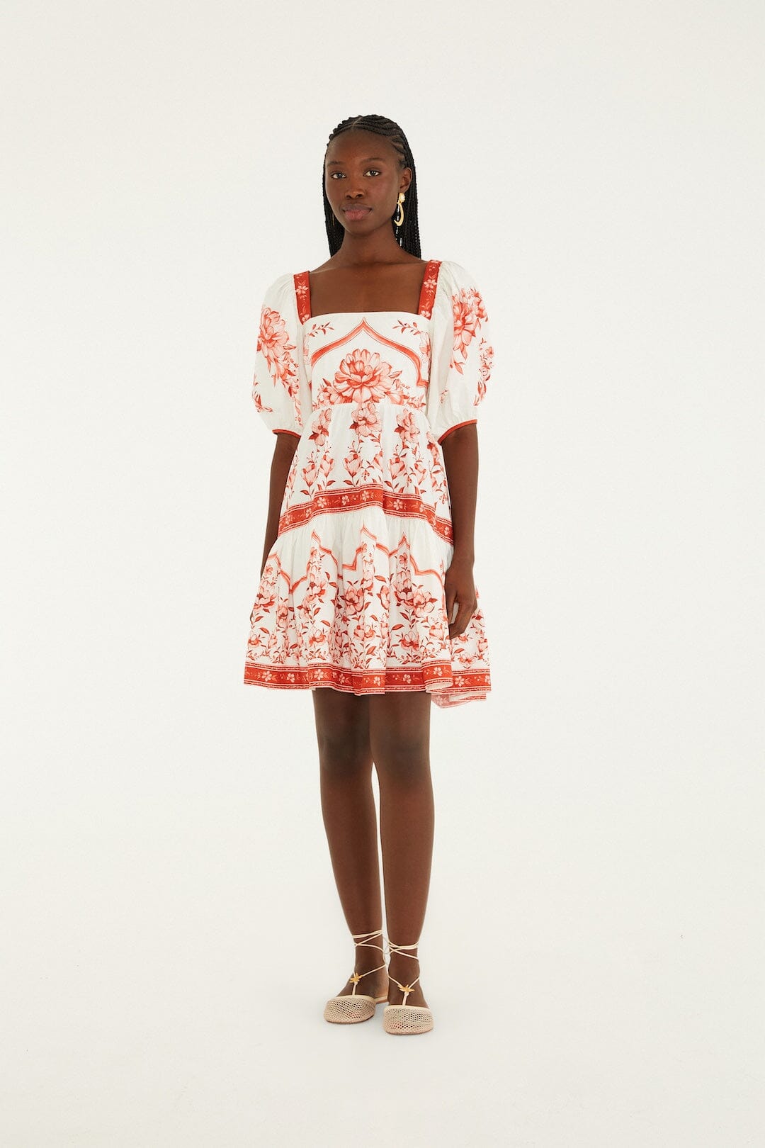 FARM Rio Shop Red Porcelain Garden Organic Cotton Mini Dress