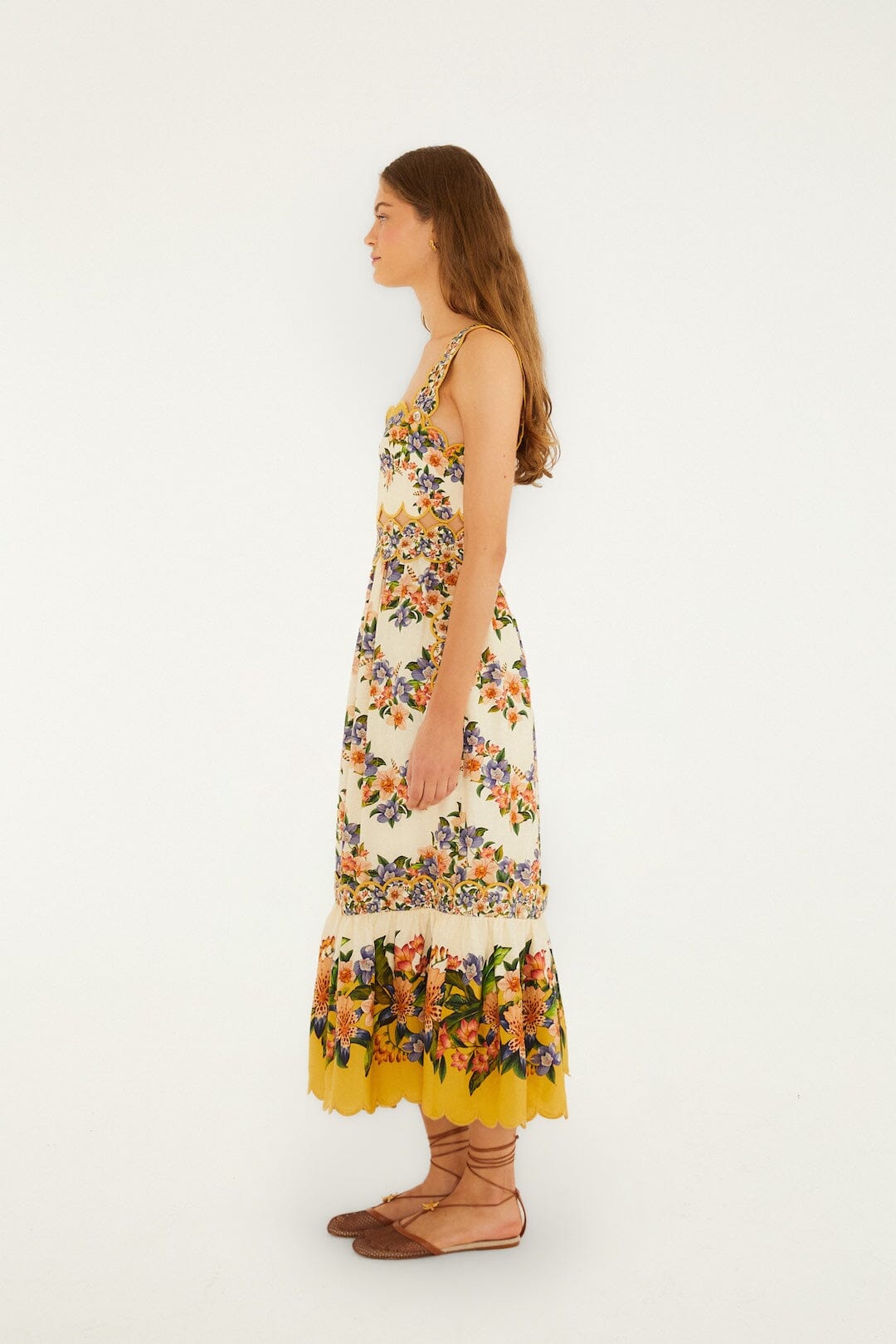 FARM Rio Shop Sand Hilo Stripes Lenzing Ecovero Euroflax Midi Dress