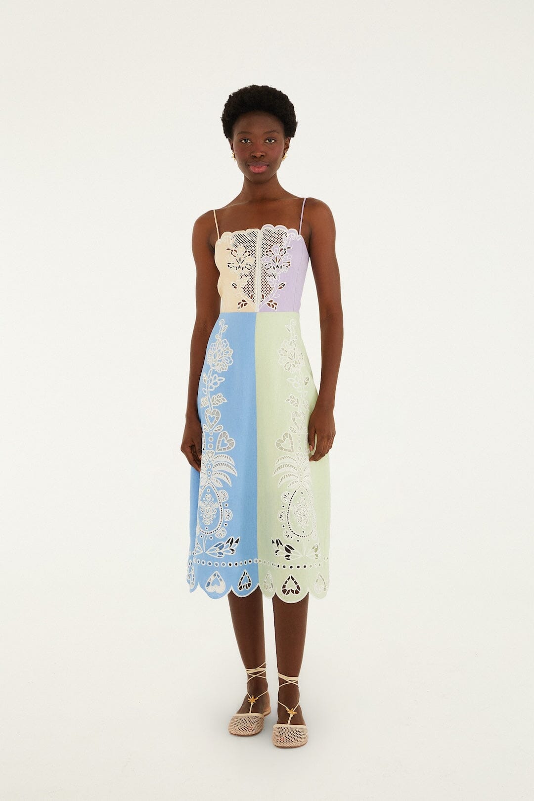 FARM Rio Shop Multicolor Embroidered Euroflax Premium Linen Midi Dress