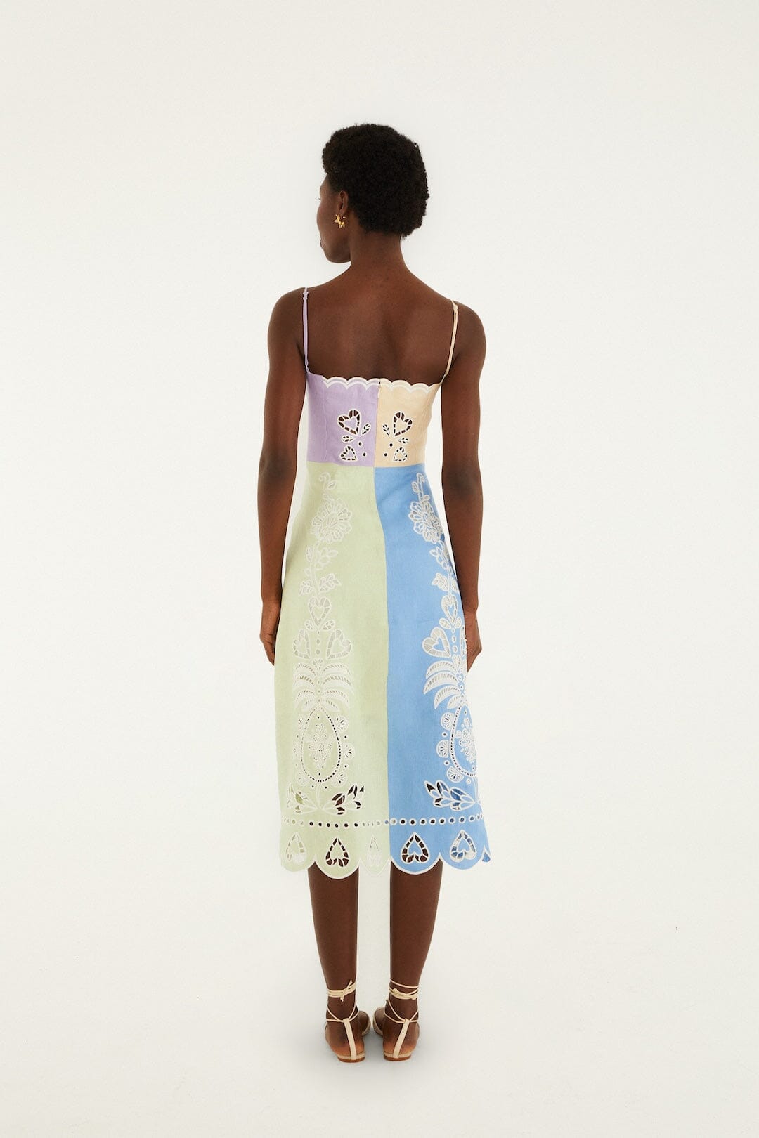 FARM Rio Shop Multicolor Embroidered Euroflax Premium Linen Midi Dress