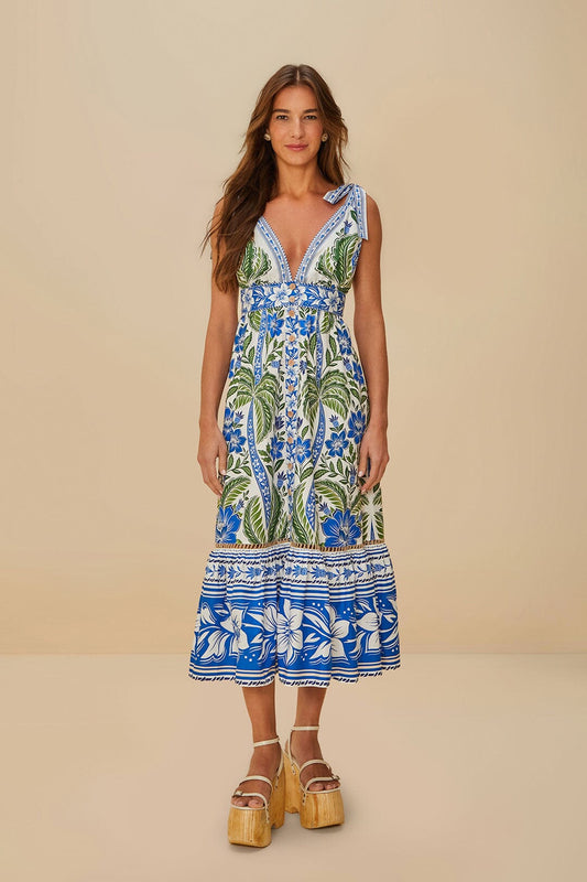 FARM Rio Shop Off-White Tropicance Organic Cotton Midi Dress