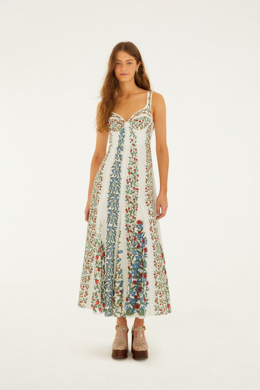FARM Rio Shop Off-White Fruit Beauty Lenzing Ecovero Euroflax Maxi Dress