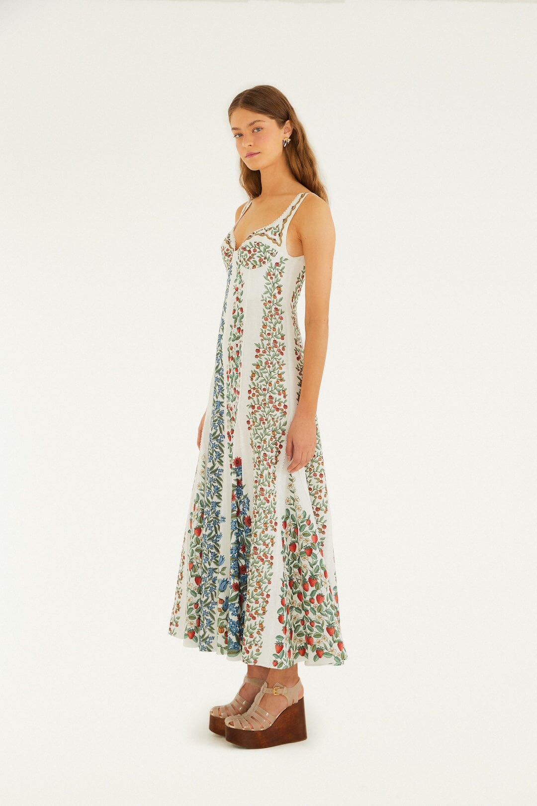 FARM Rio Shop Off-White Fruit Beauty Lenzing Ecovero Euroflax Maxi Dress