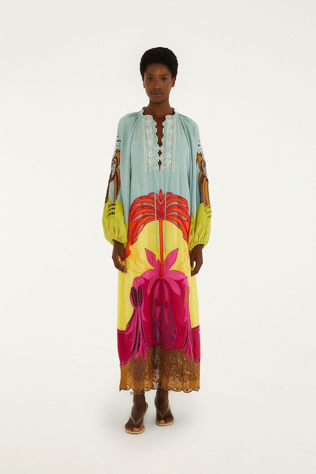 FARM Rio Shop Multicolor Usiacuri Embroidered Lenzing Ecovero Euroflax Richelieu Maxi Dress