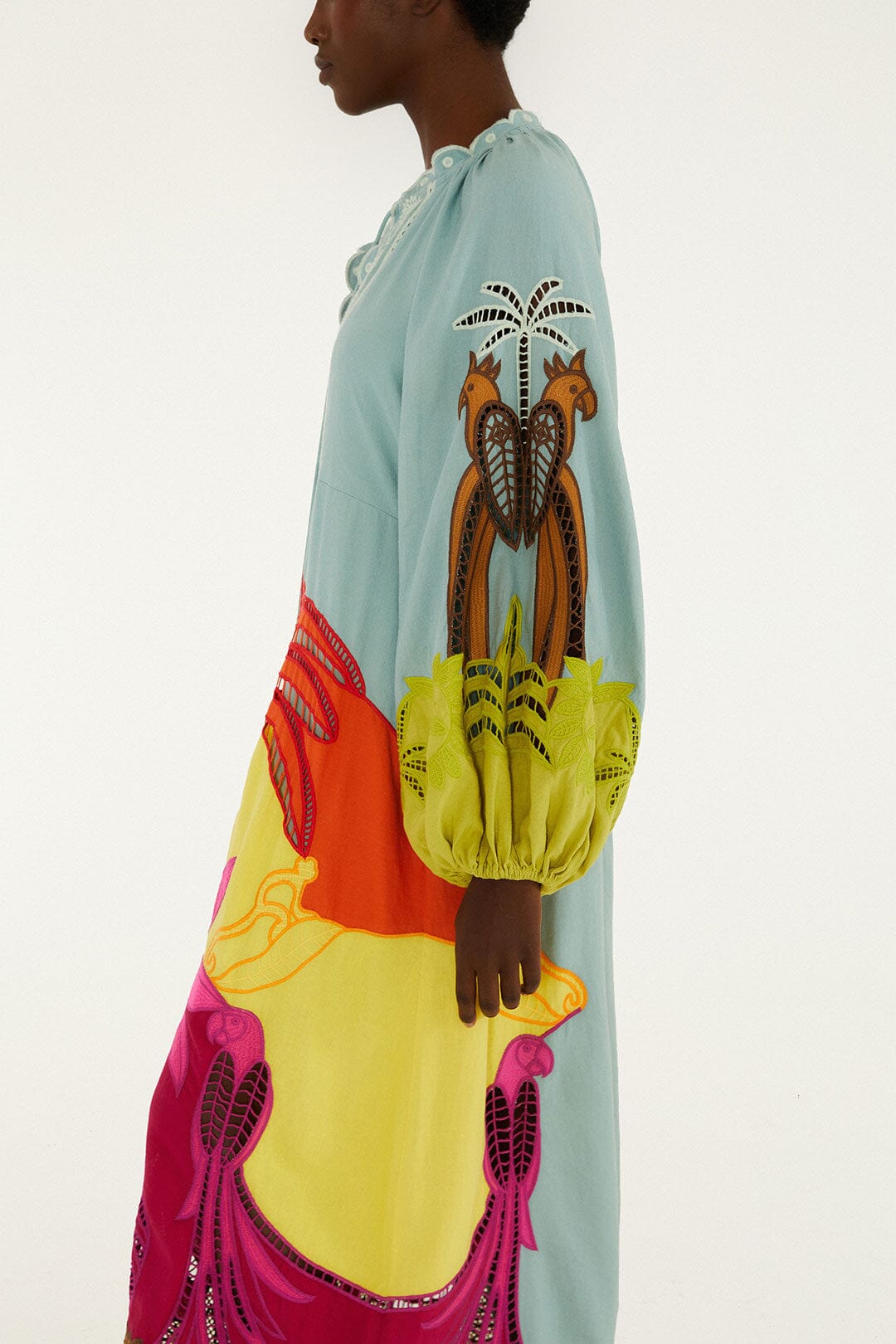 FARM Rio Shop Multicolor Usiacuri Embroidered Lenzing Ecovero Euroflax Richelieu Maxi Dress