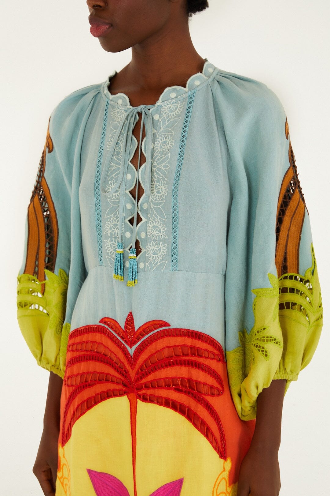 FARM Rio Shop Multicolor Usiacuri Embroidered Lenzing Ecovero Euroflax Richelieu Maxi Dress