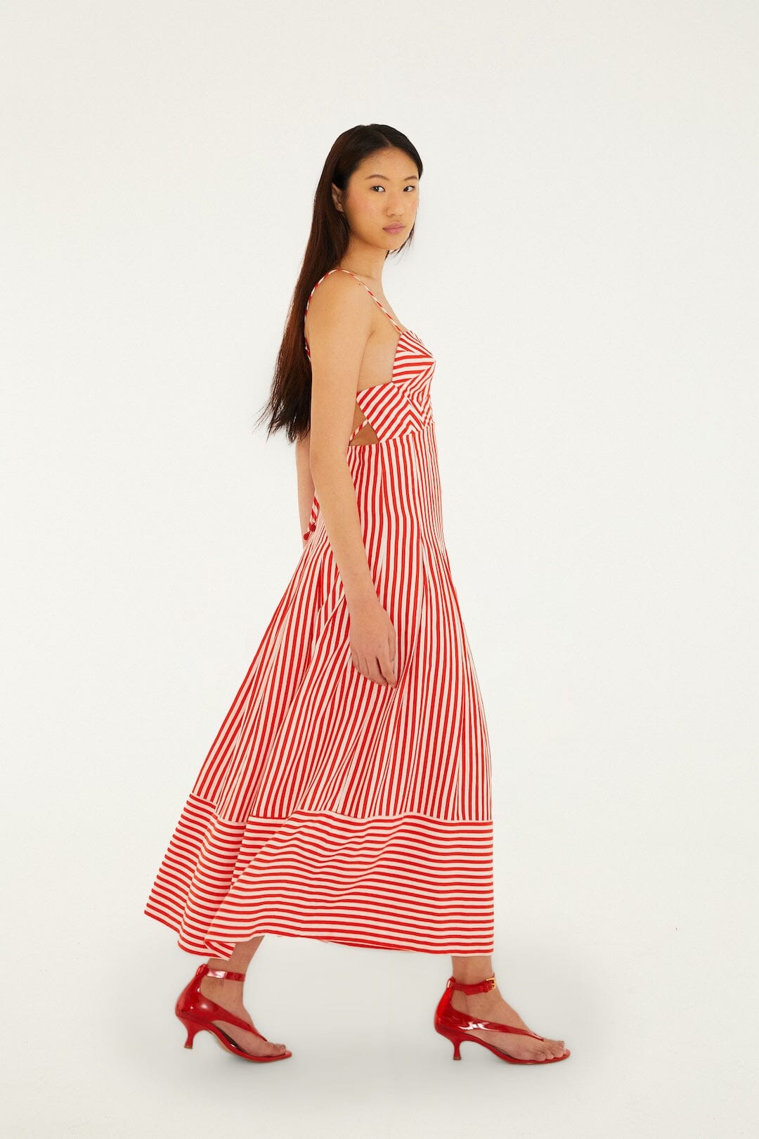 FARM Rio Shop Off-White Checkered Stripes Sleeveless Lenzing Ecovero Euroflax Maxi Dress
