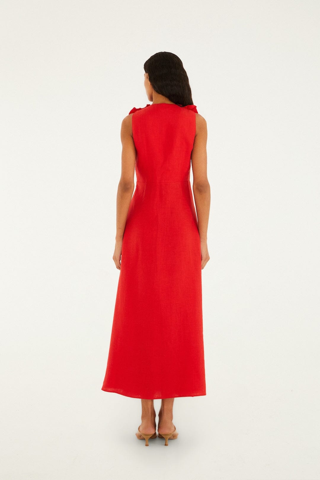 FARM Rio Shop Red 3d Flower Euroflax Premium Linen Maxi Dress