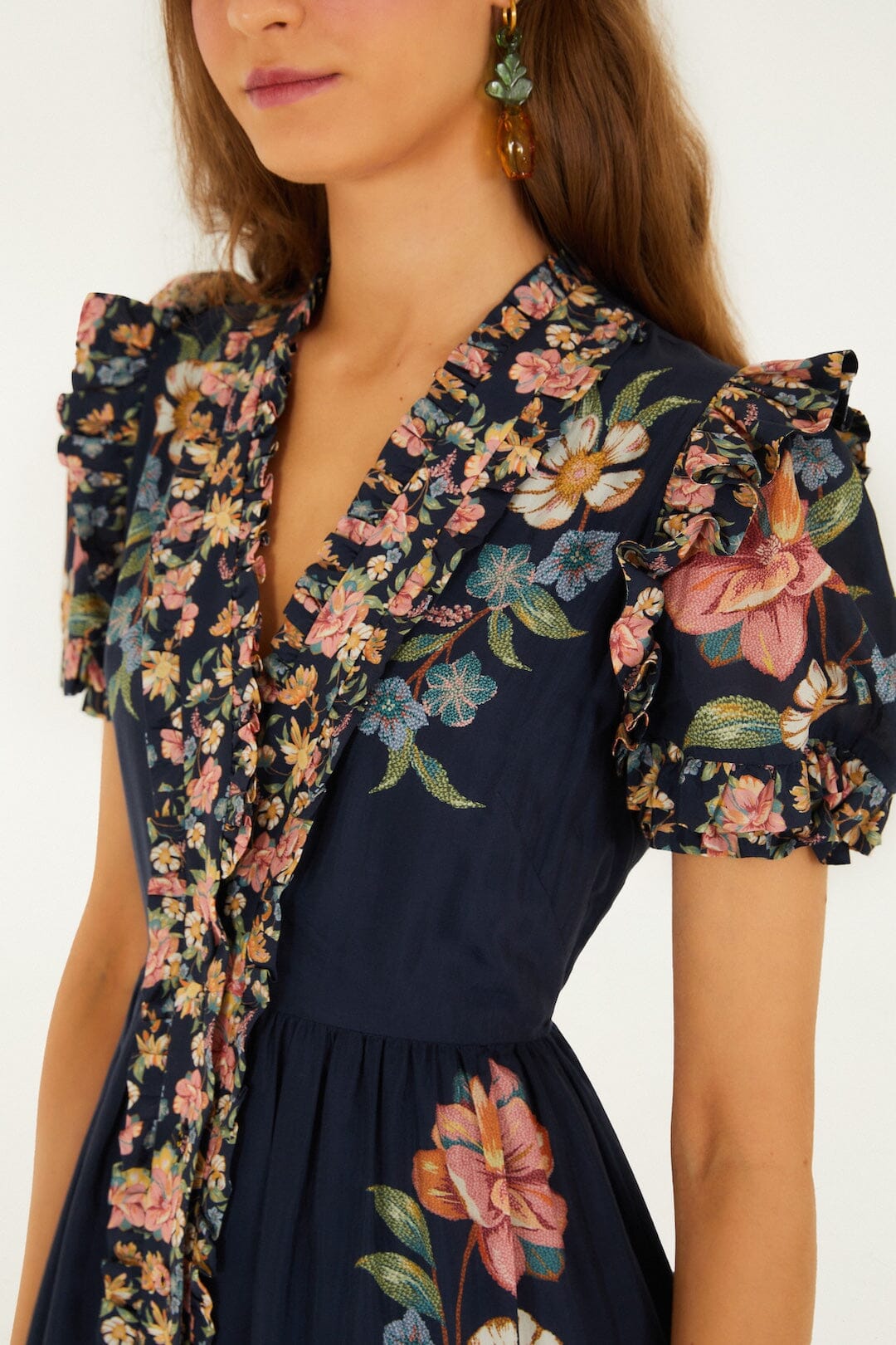 FARM Rio Shop Dark Blue Maira Floral Short Sleeve Maxi Dress