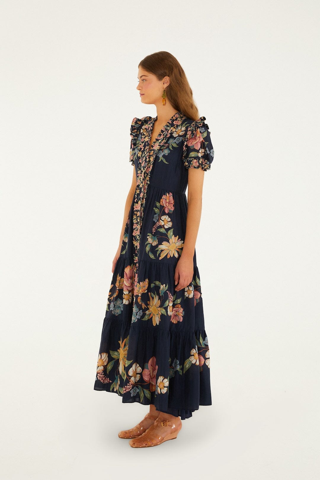 FARM Rio Shop Dark Blue Maira Floral Short Sleeve Maxi Dress