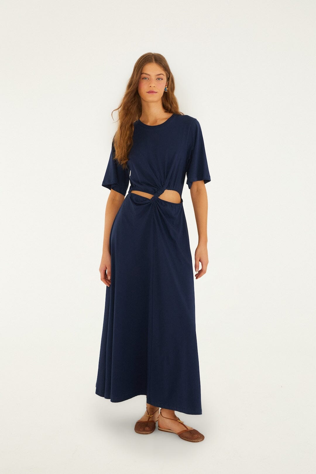 FARM Rio Shop Dark Blue Cut-Out Short Sleeve Maxi Dress