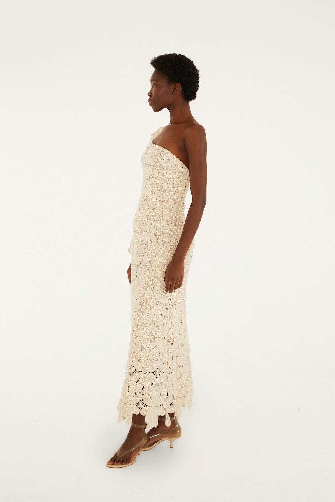 FARM Rio Shop Off-White One-Shoulder Crochet Flower Maxi Dress
