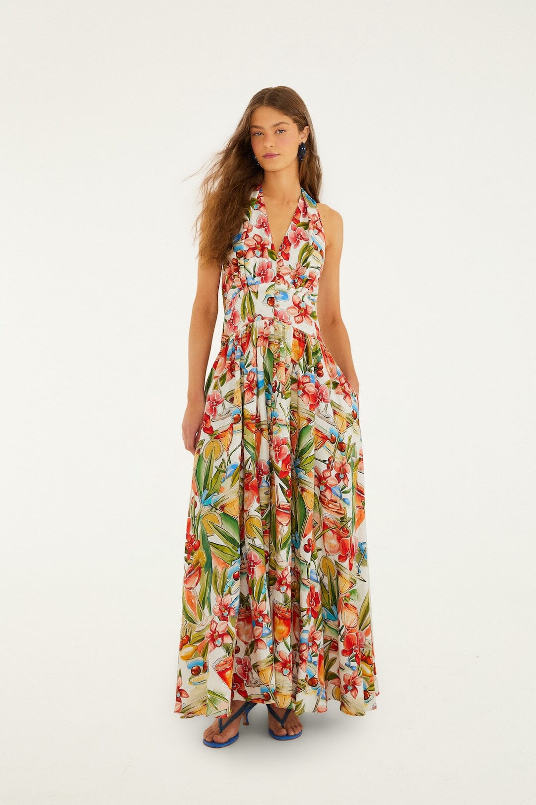 FARM Rio Shop Off-White Cocktail Lenzing Ecovero Euroflax Maxi Dress