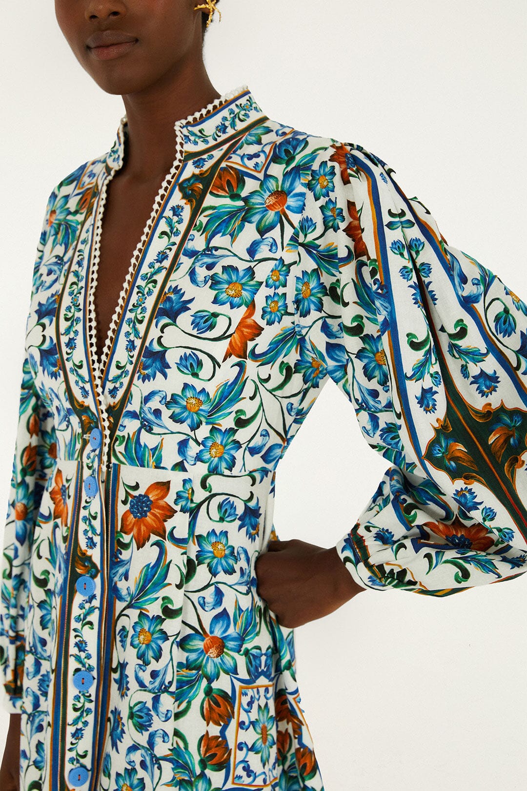 FARM Rio Shop Off-White Flora Tile Lenzing Ecovero Euroflax Maxi Dress
