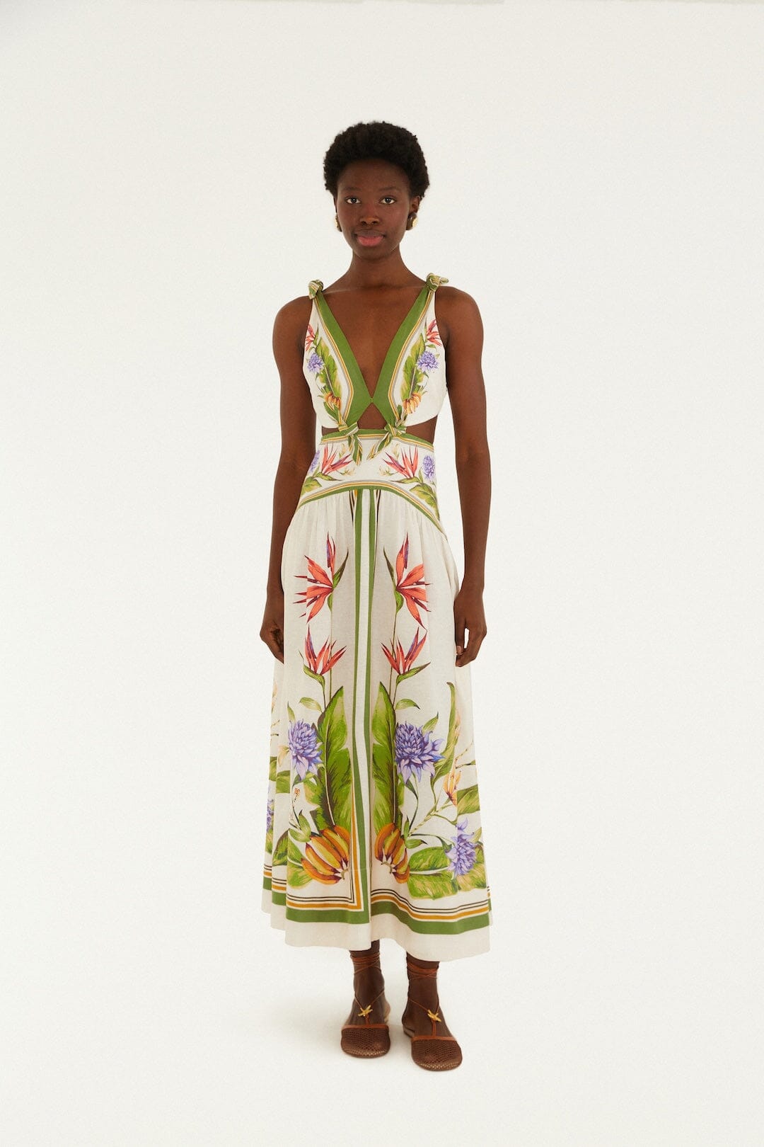 FARM Rio Shop Sand Tropical Scarf Lenzing Ecovero Euroflax Maxi Dress