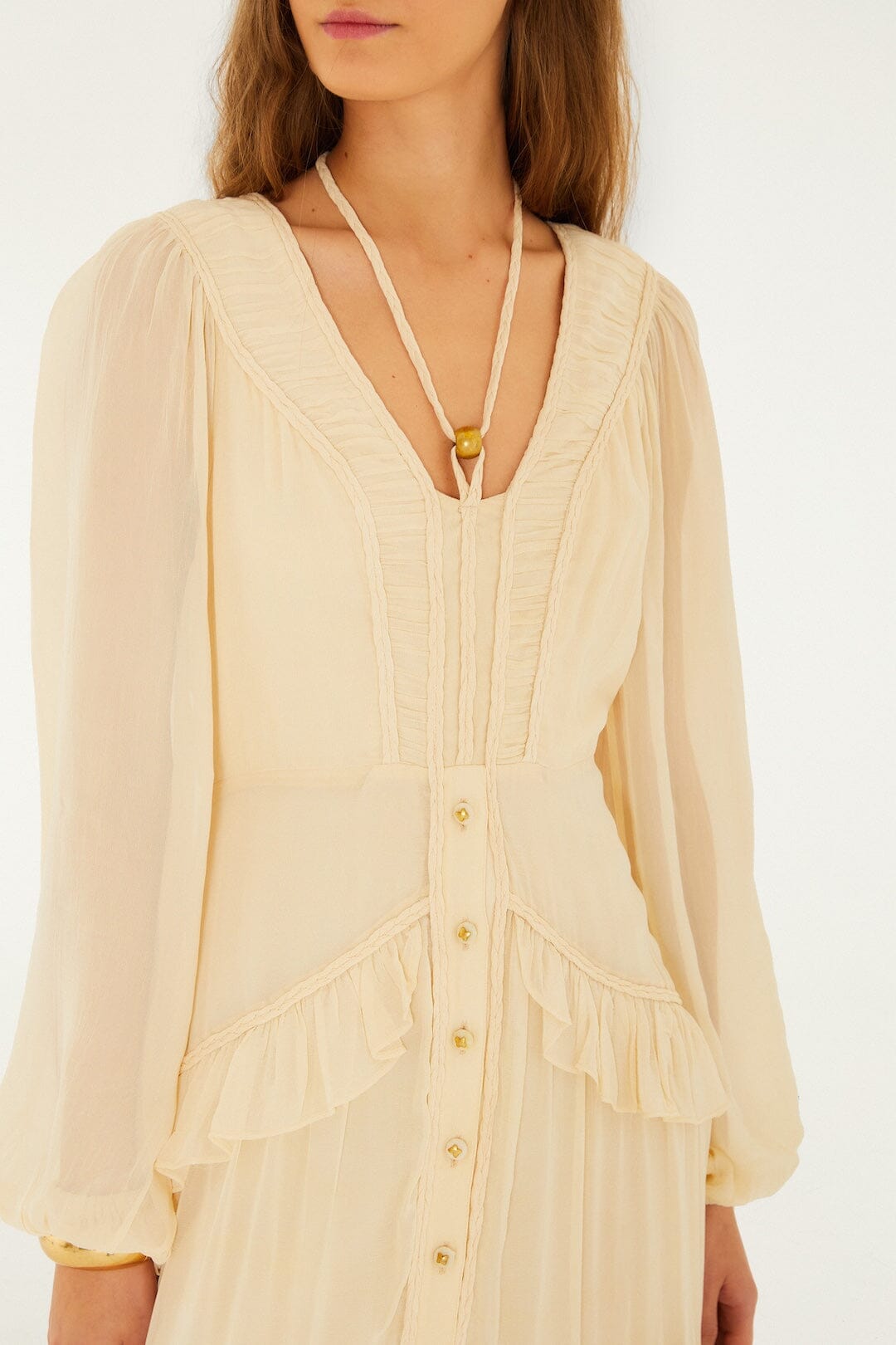 FARM Rio Shop Butter Yellow Ruffled Buttoned Maxi Dress