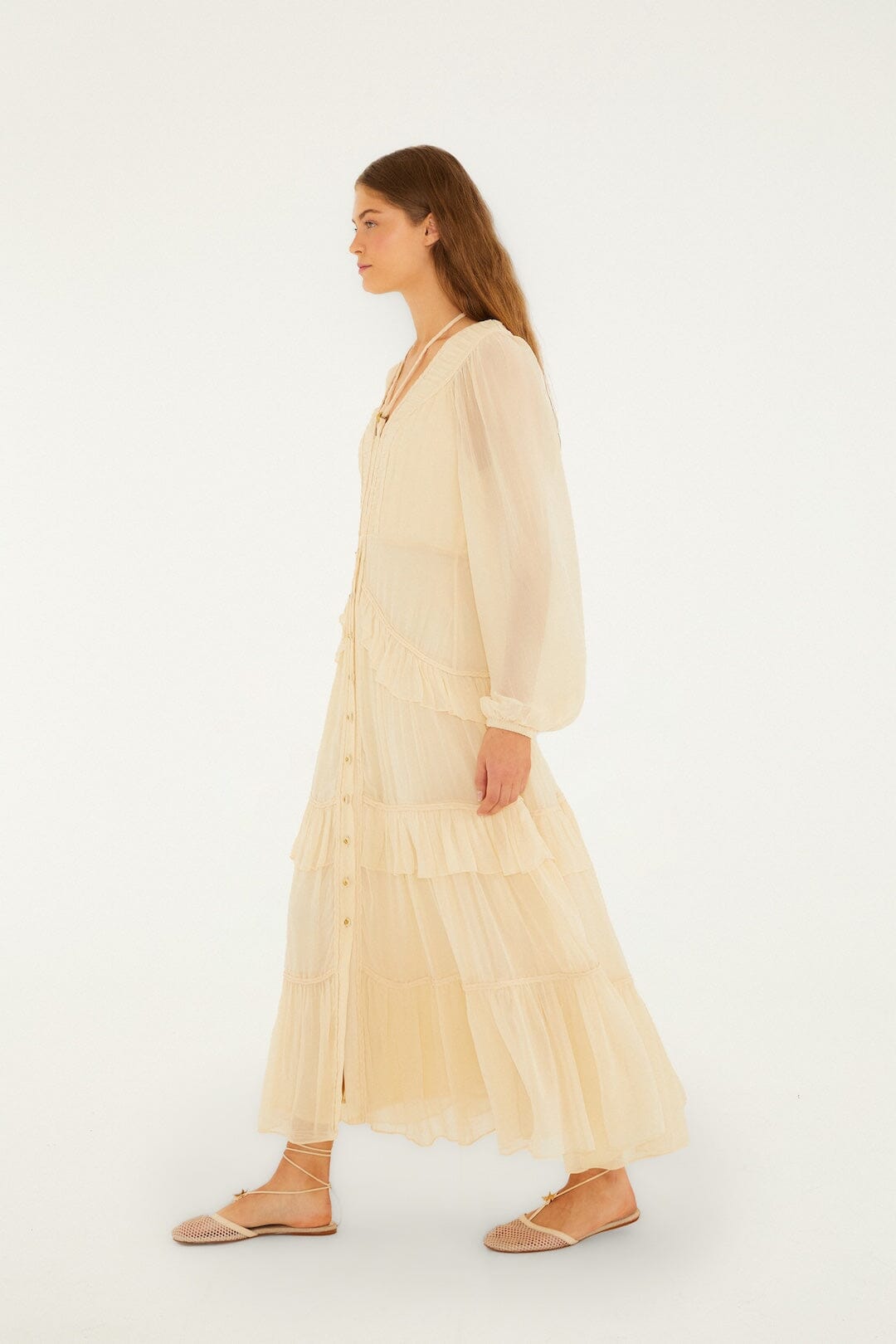 FARM Rio Shop Butter Yellow Ruffled Buttoned Maxi Dress