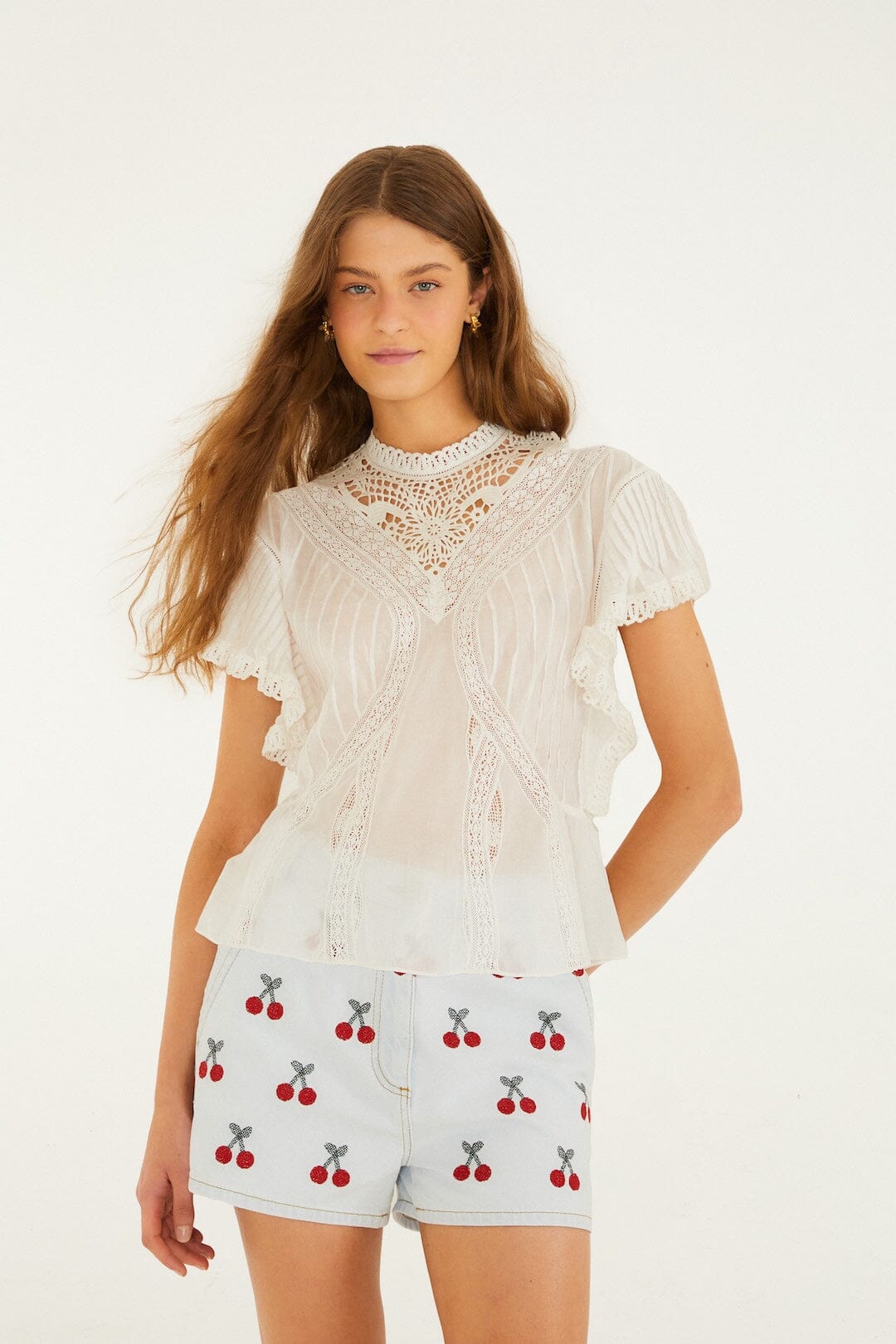 FARM Rio Shop Off-White Organic Cotton Blouse With Appliqués