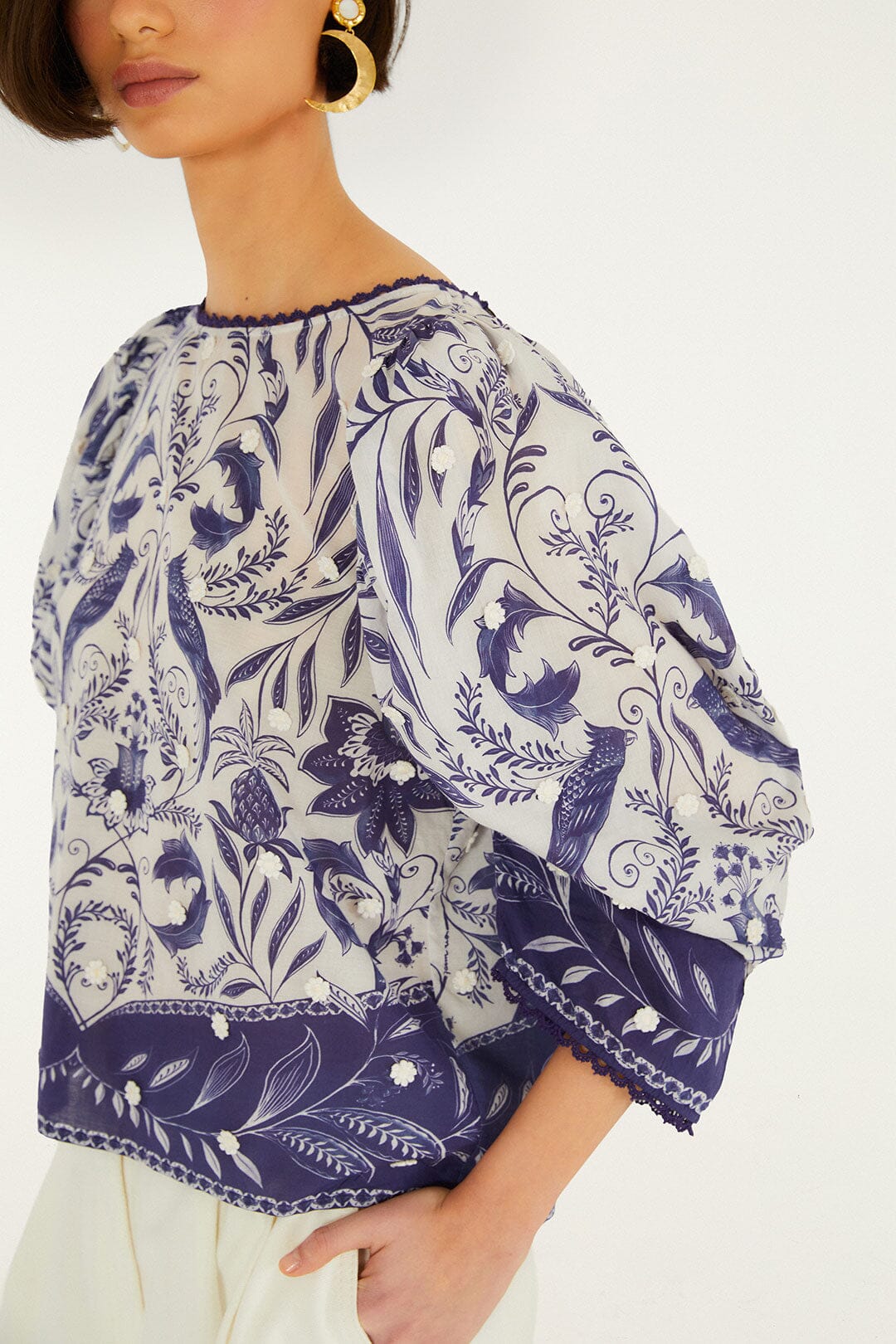 FARM Rio Shop Off-White Nina 3d Flowers Blouse