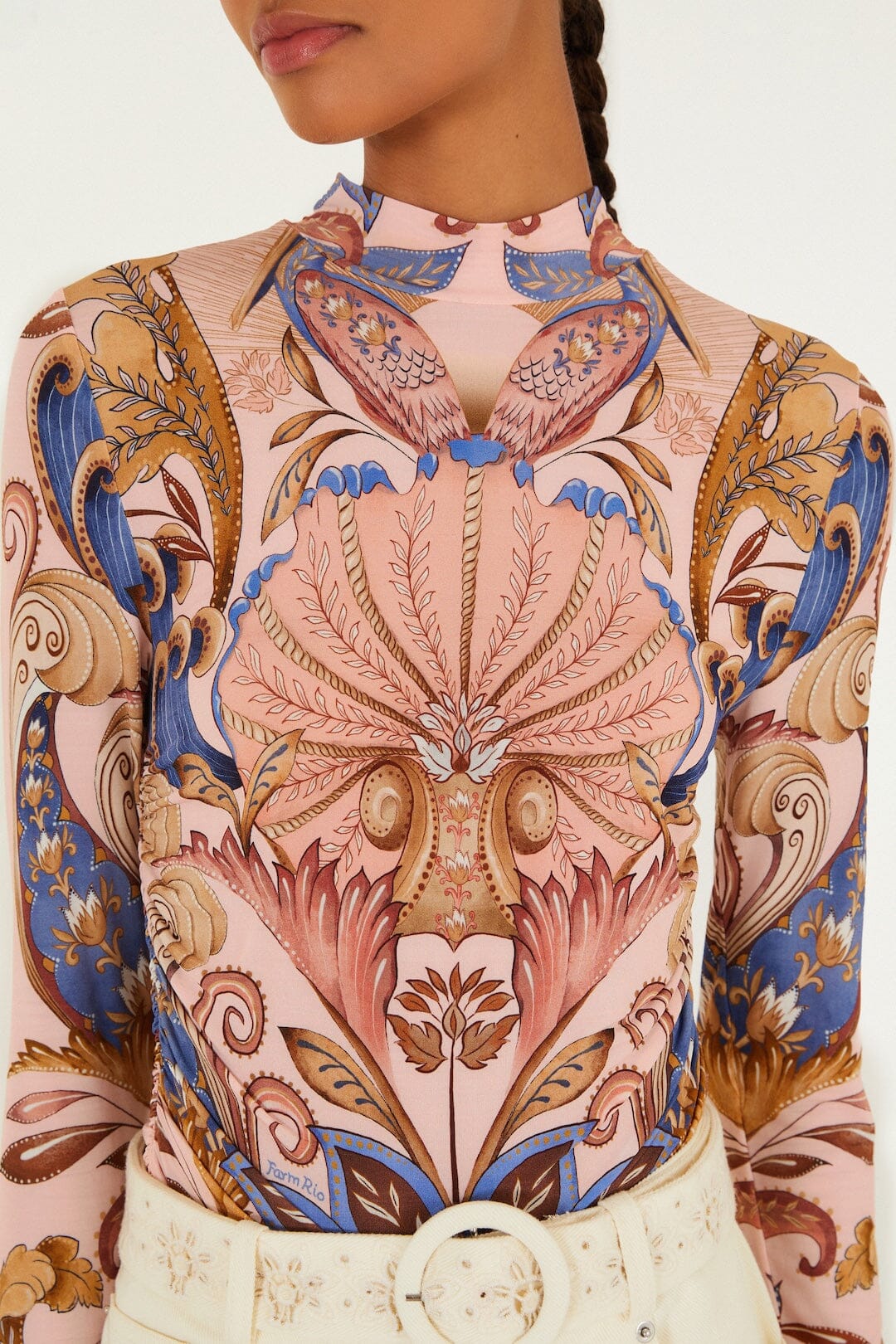 FARM Rio Shop Soft Pink Sea Garden Scarf Jersey Blouse