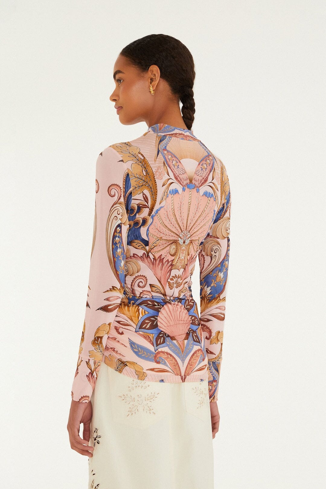 FARM Rio Shop Soft Pink Sea Garden Scarf Jersey Blouse