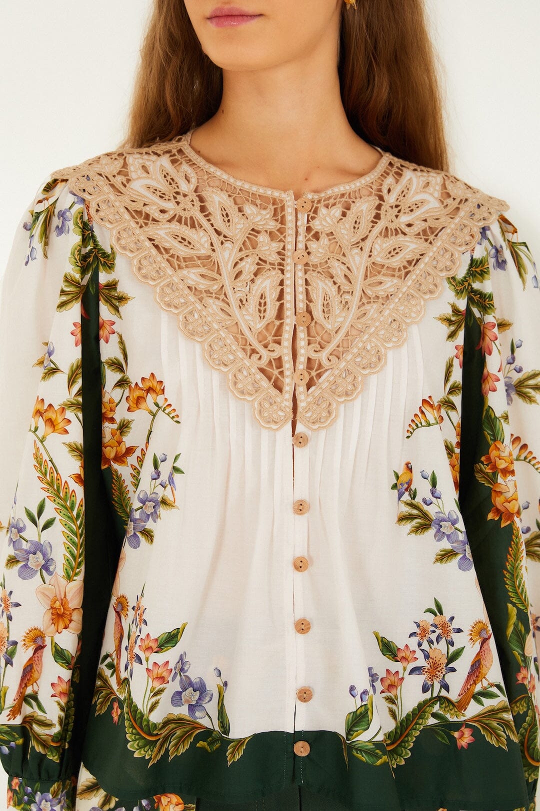 FARM Rio Shop Sand Nature Lace Long Sleeve Blouse