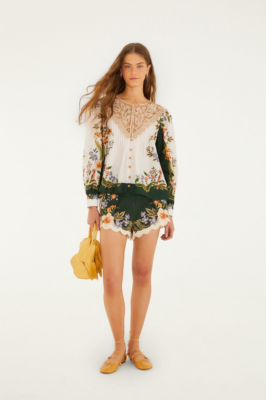 FARM Rio Shop Sand Nature Lace Long Sleeve Blouse