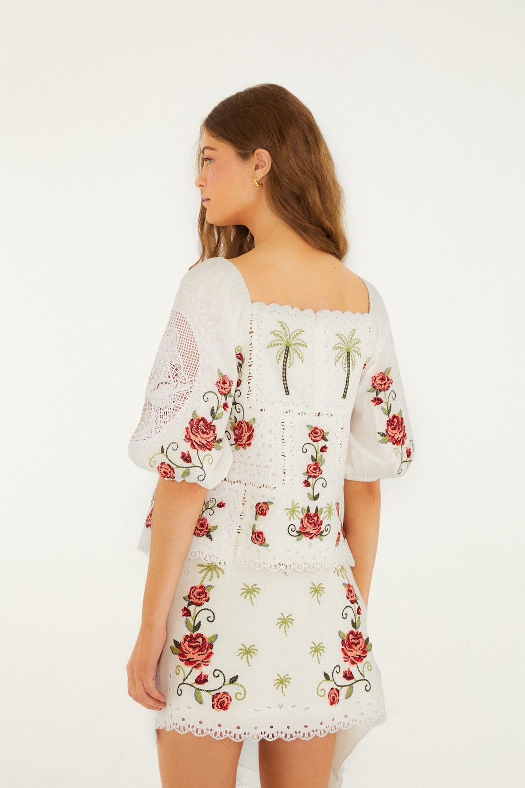 FARM Rio Shop Off-White Tropi Scarf Embroidered Organic Cotton Blouse