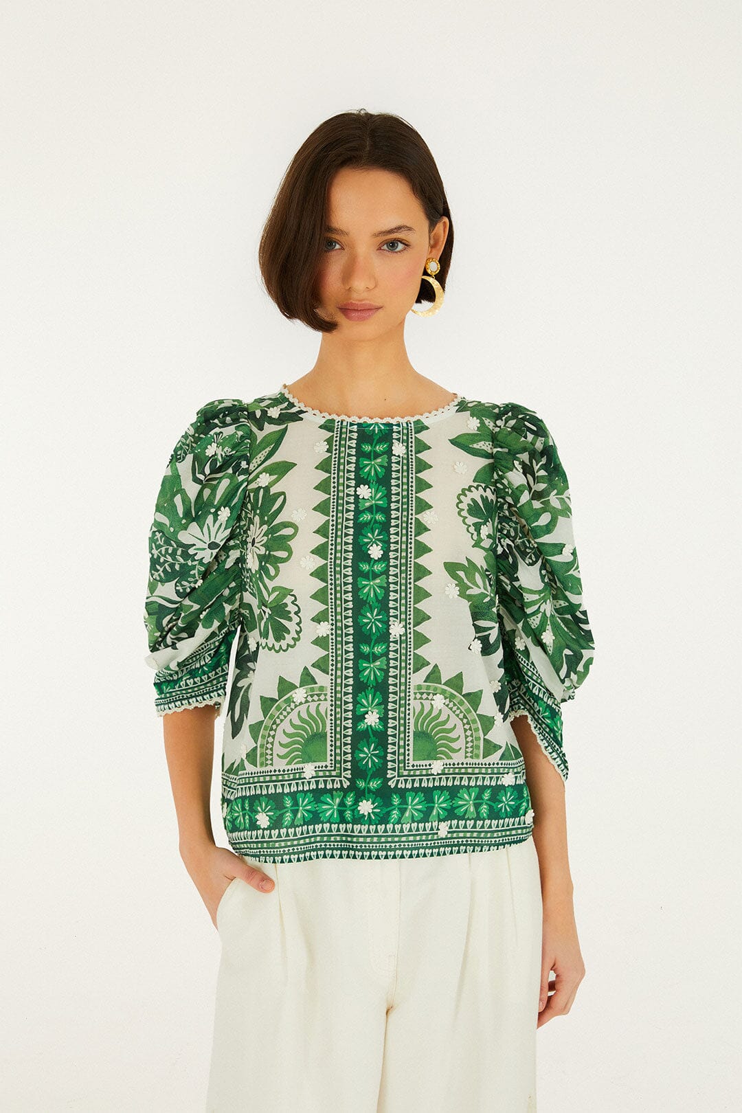 FARM Rio Shop Green Flora Tapestry Blouse