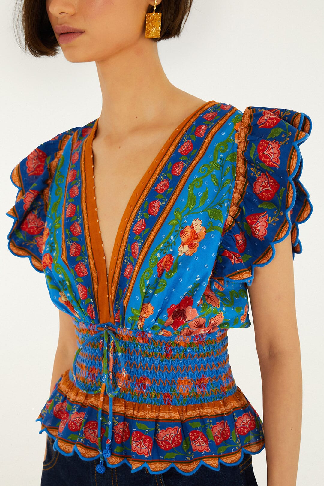 FARM Rio Shop Bright Blue Rococo Flowers Blouse