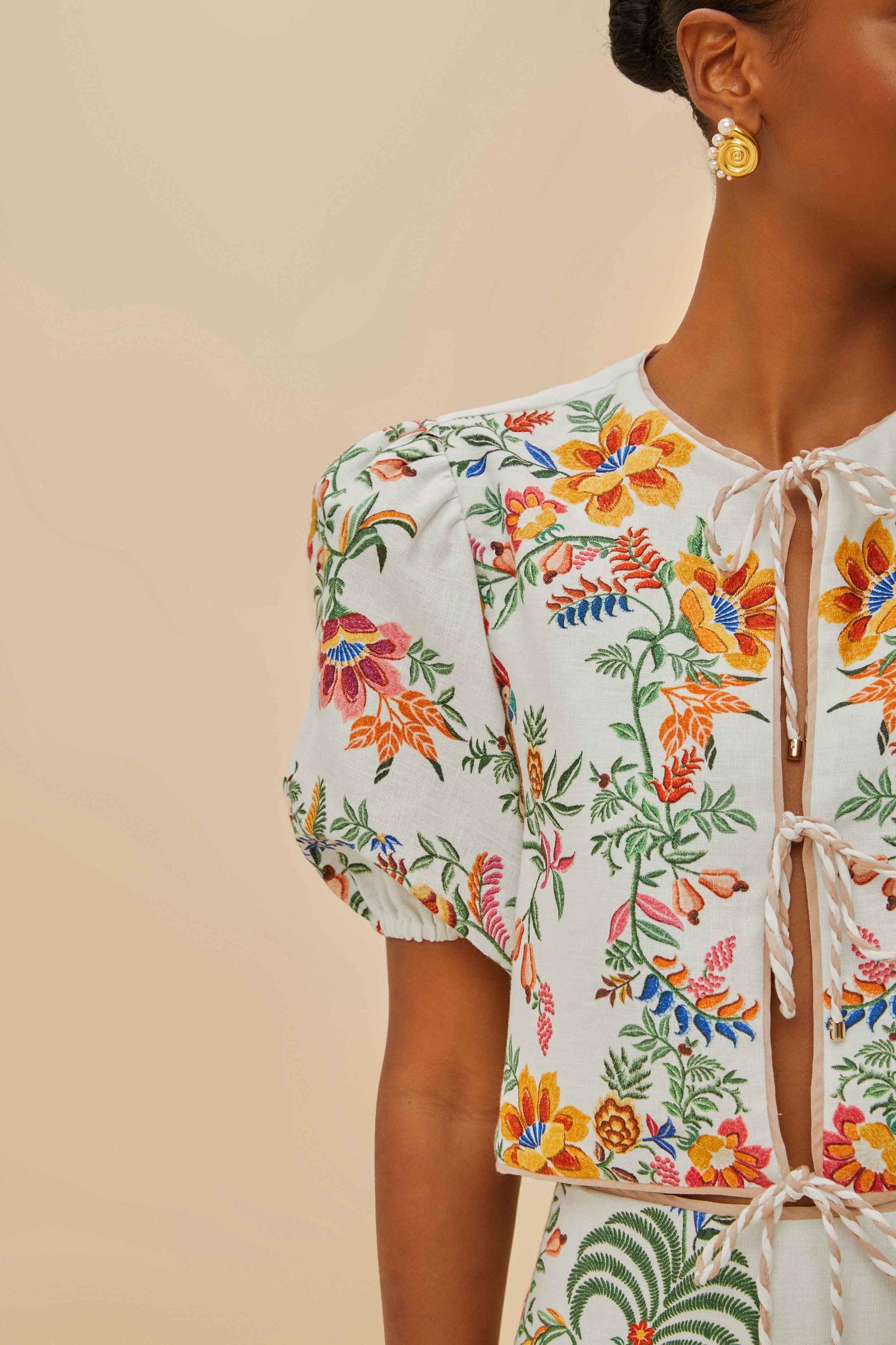 FARM Rio Shop Off-White Delicate Forest Scarves Blouse