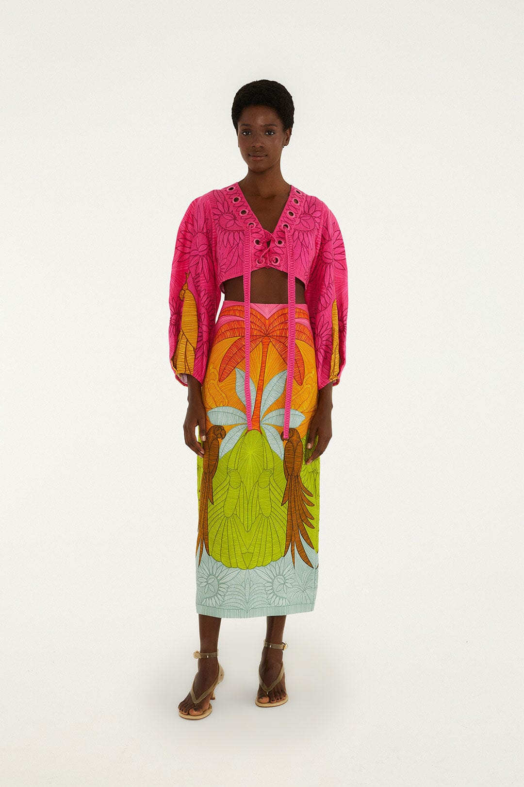 FARM Rio Shop Multicolor Usiacuri Euroflax Premium Linen Midi Skirt