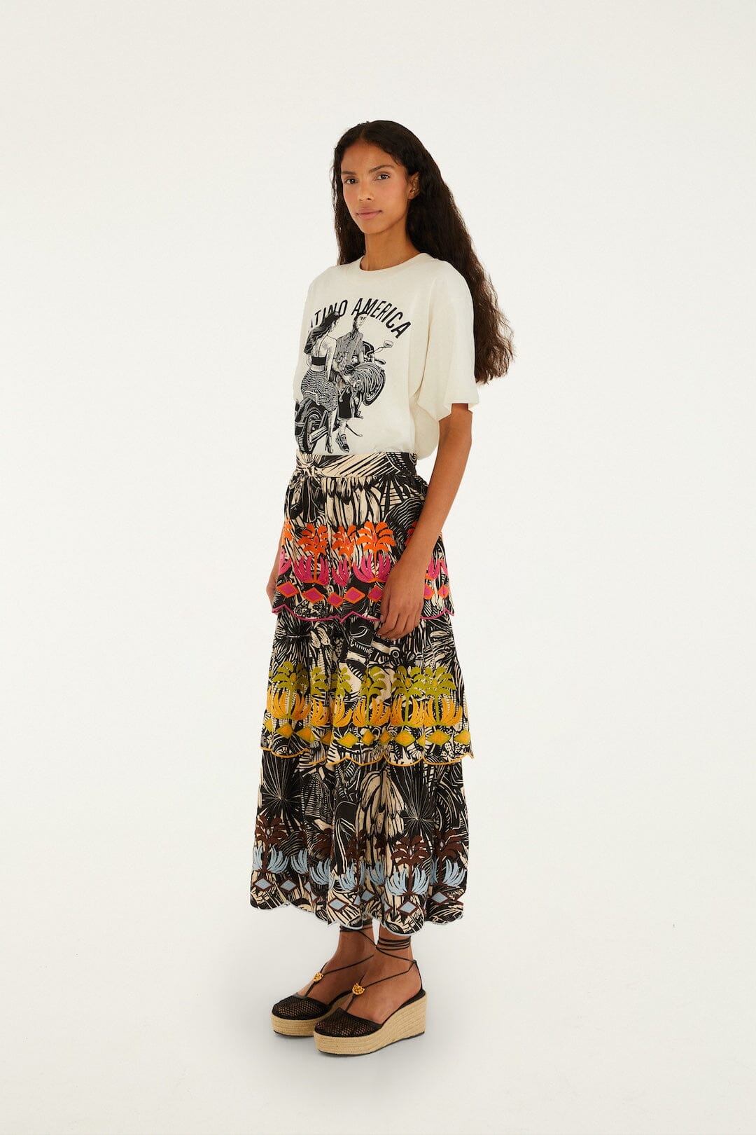 FARM Rio Shop Black Ruta Layered Lenzing Ecovero Euroflax Maxi Skirt