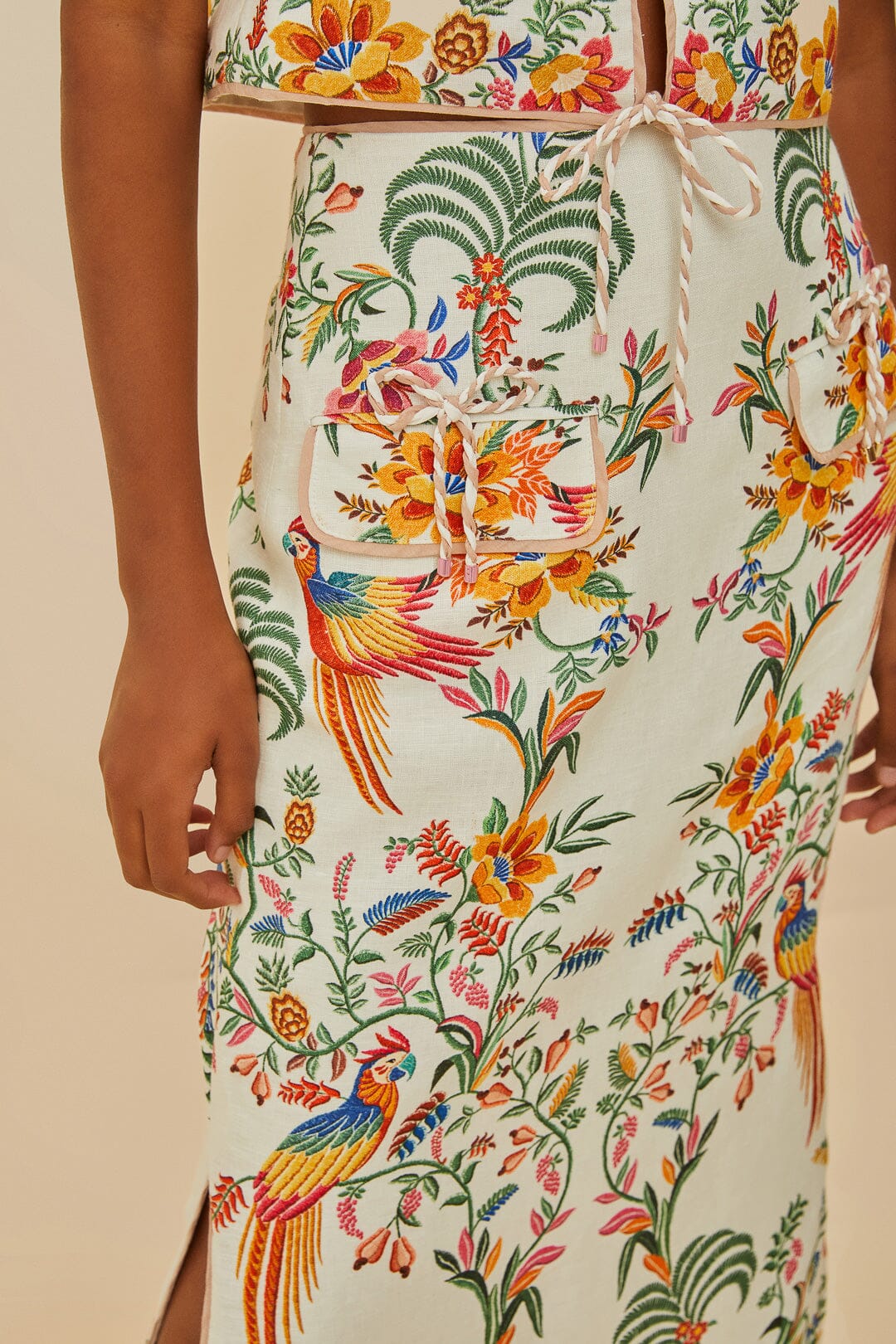 FARM Rio Shop Off-White Delicate Forest Midi Skirt