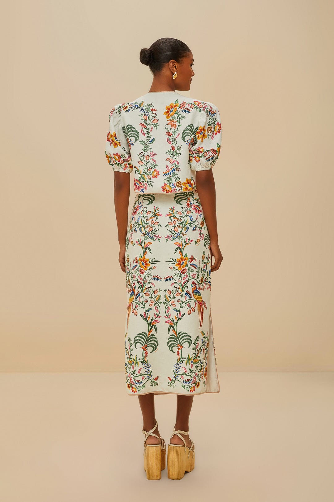FARM Rio Shop Off-White Delicate Forest Midi Skirt
