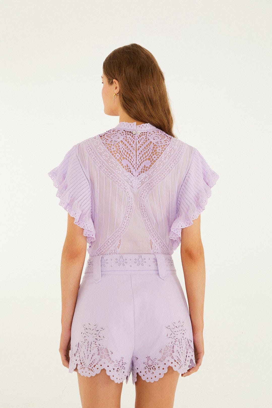FARM Rio Shop Lilac Geometric Richelieu Twill Belted Shorts